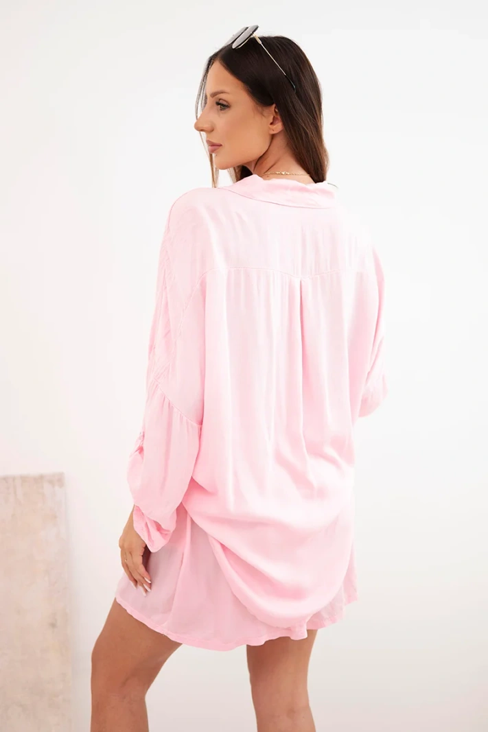 Damen-Set aus Viskose Hemd mit Knöpfen und lockere Shorts hellrosa