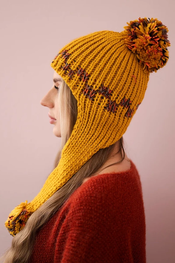 Women's long eared cap Nadia K321 mustard