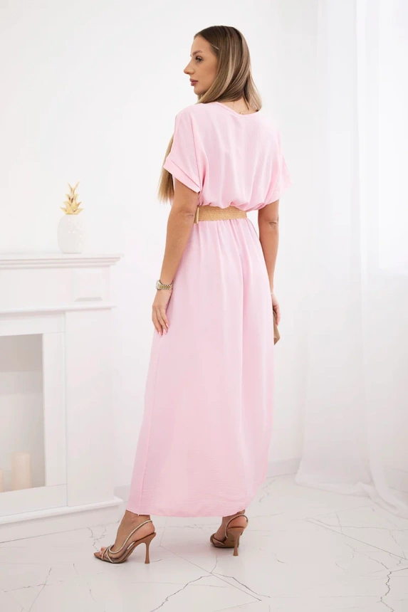 Langes Kleid mit Ziergürtel Bonbon-Rosa
