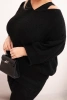 Damenensemble V-Ausschnitt Pullover und Viskosebluse mit Spitzenrand schwarz