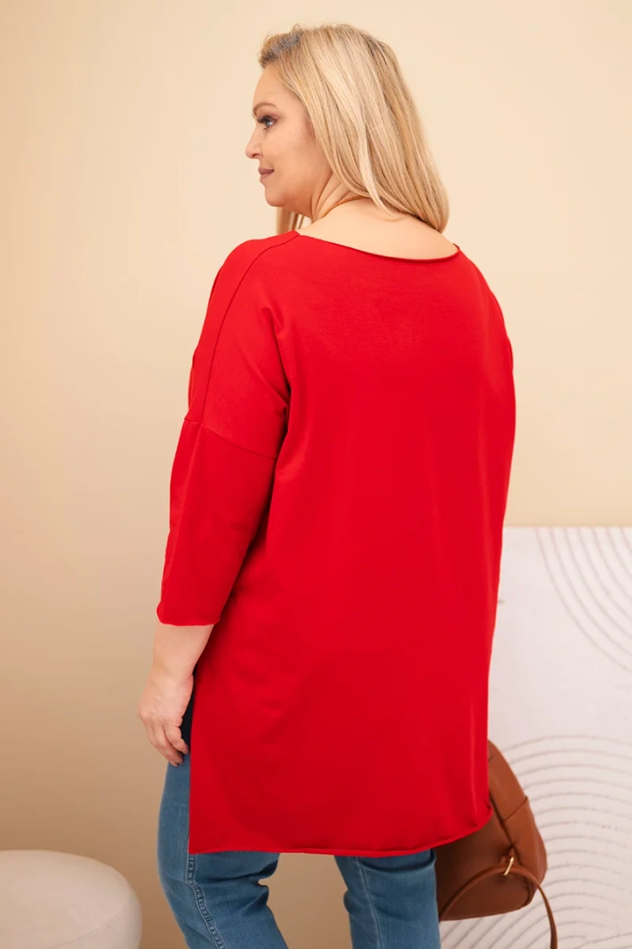 Damen Bluse Baumwolle Plus Size asymmetrisch mit Halskette rot