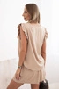 Women's set made of viscose, blouse with ruffles and short shorts camel