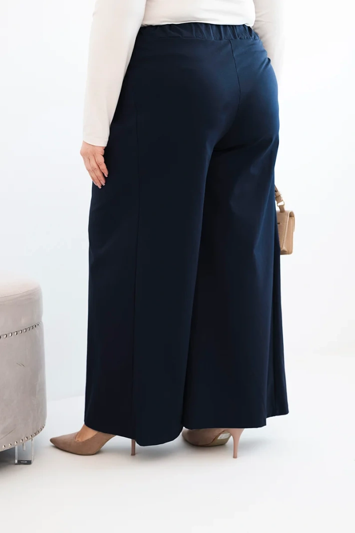 Spodnie damskie Plus Size z szerokimi nogawkami i plisowaniem granatowe