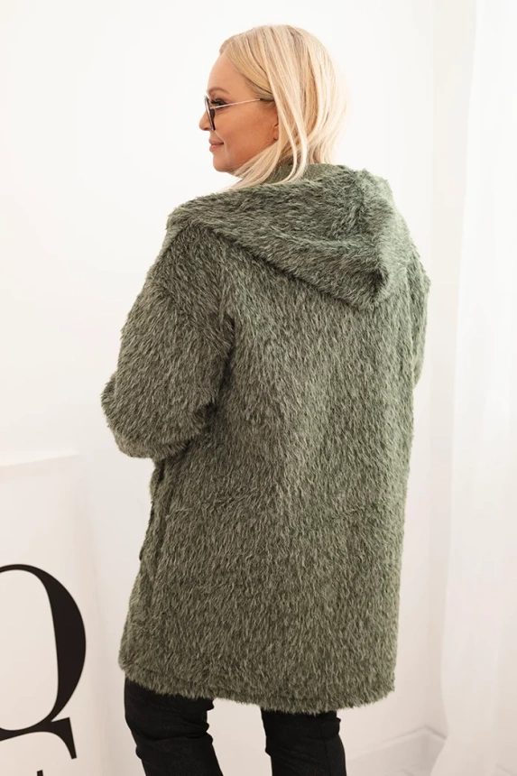 Women's Plus Size viscose coat with zipper and hood khaki