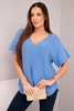 Women's short-sleeve sweater blouse with a V-neck denim