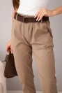 Damen Baumwollhose mit Gürtel und hochgekrempeltem Hosenbein camel