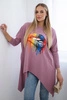 Oversize-Bluse mit Regenbogen-Lippen-Print dunkelrosa