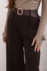 Women's elegant trousers with a belt and wide leg brown