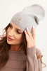 Women's ribbed hat with decorative button made of wool and modal gray