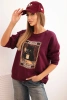 Women's cotton sweatshirt with a cat print and text plum