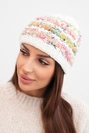 Damenwintermütze mit buntem Garn und elastischem Bündchen K352 weiß+grün+neonpink
