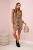 Women's dress with frills and belt camel