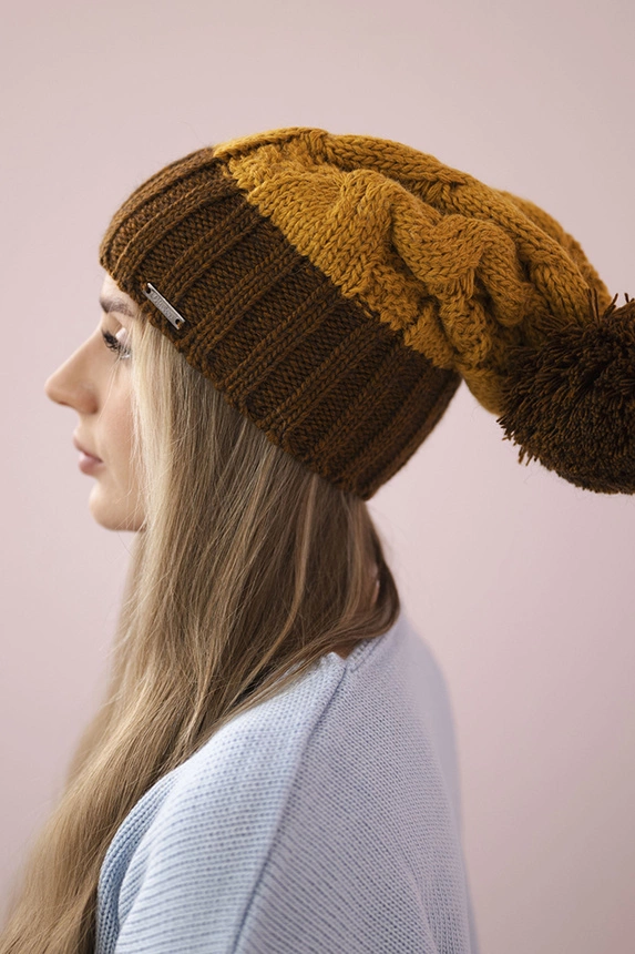 Cap with fleece Paris K212 mustard+brown