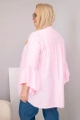 Damen Viskosebluse Plus-Size mit Volantärmeln und V-Ausschnitt Bonbonrosa