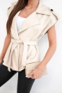 Women's faux leather vest with belt beige