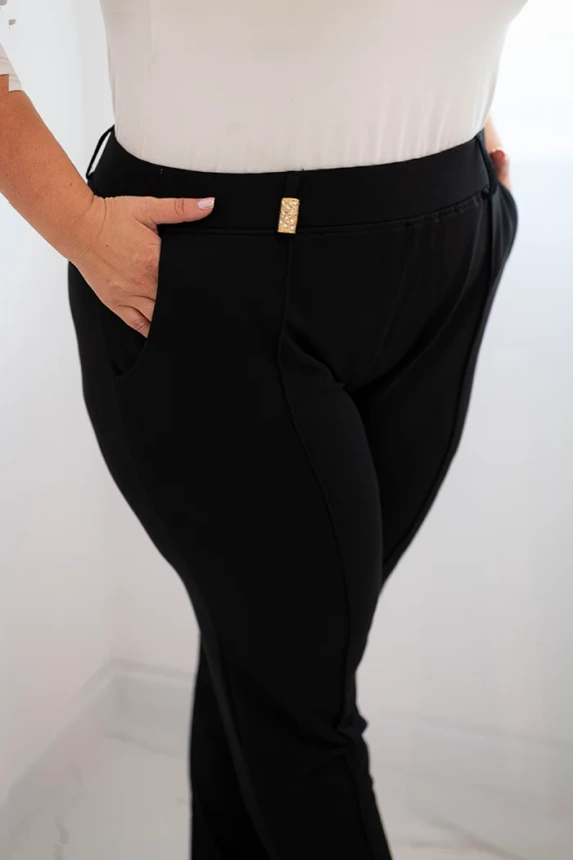 Dámské bavlněné kalhoty Plus Size s elastickým pasem černé