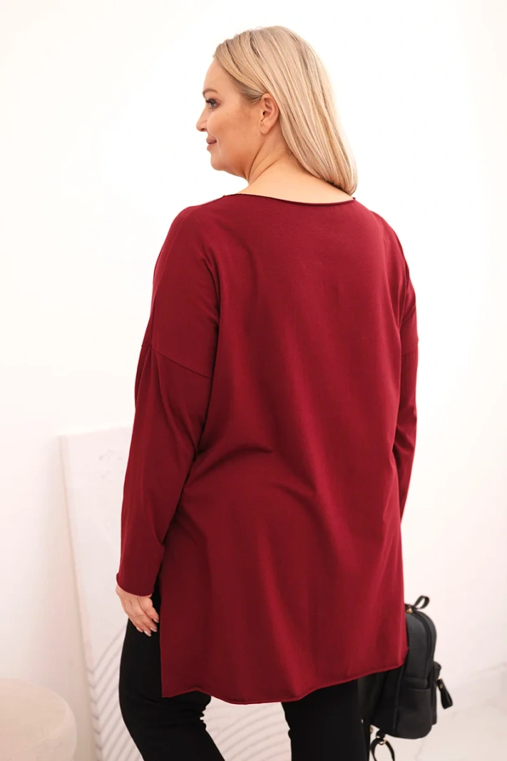 Dámská blůza Plus Size asymetrická s dlouhým rukávem bordová