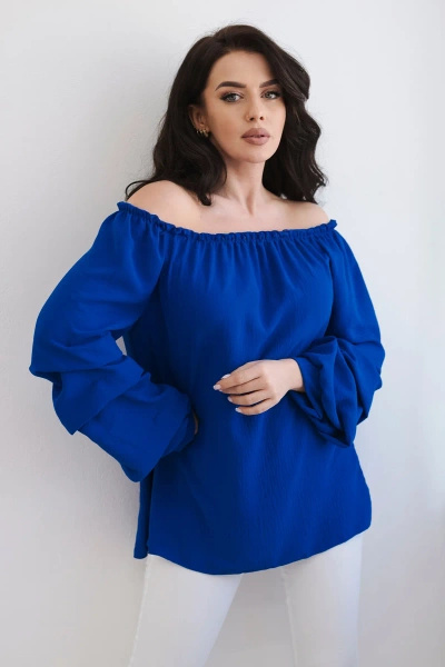Spanish blouse with decorative sleeves cornflower blue