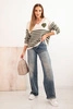 Women's striped sweater with a heart, mohair, and V-neck khaki