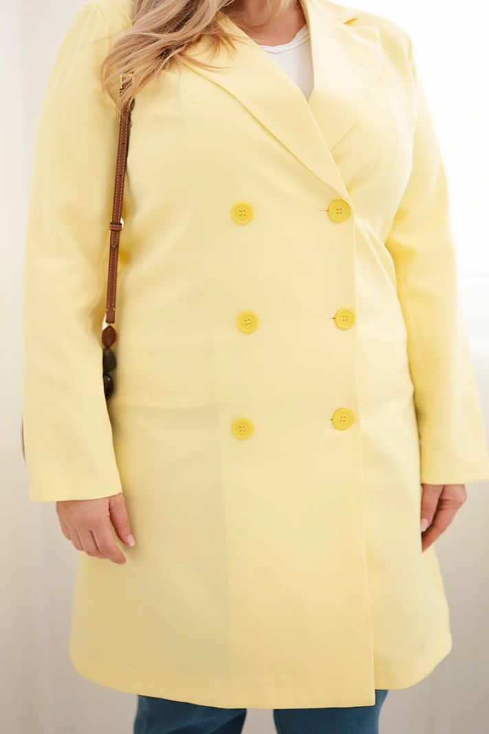 Plus Size women's double-breasted coat with collar yellow