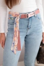 Women's high-waisted jeans pants with a belt blue