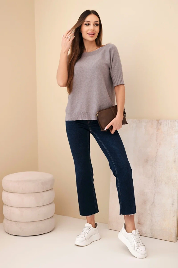 Women's short-sleeve viscose sweater cappuccino
