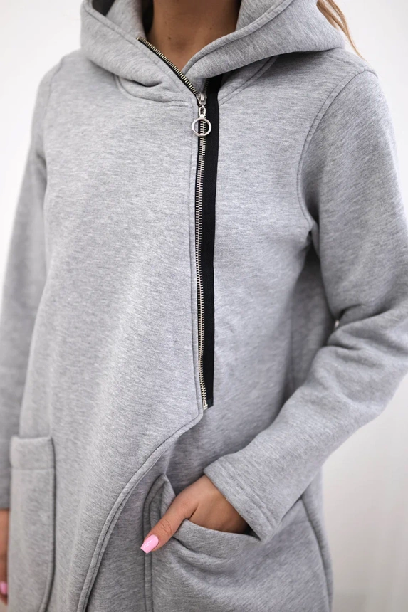 Insulated sweatshirt with an asymmetrical zipper gray