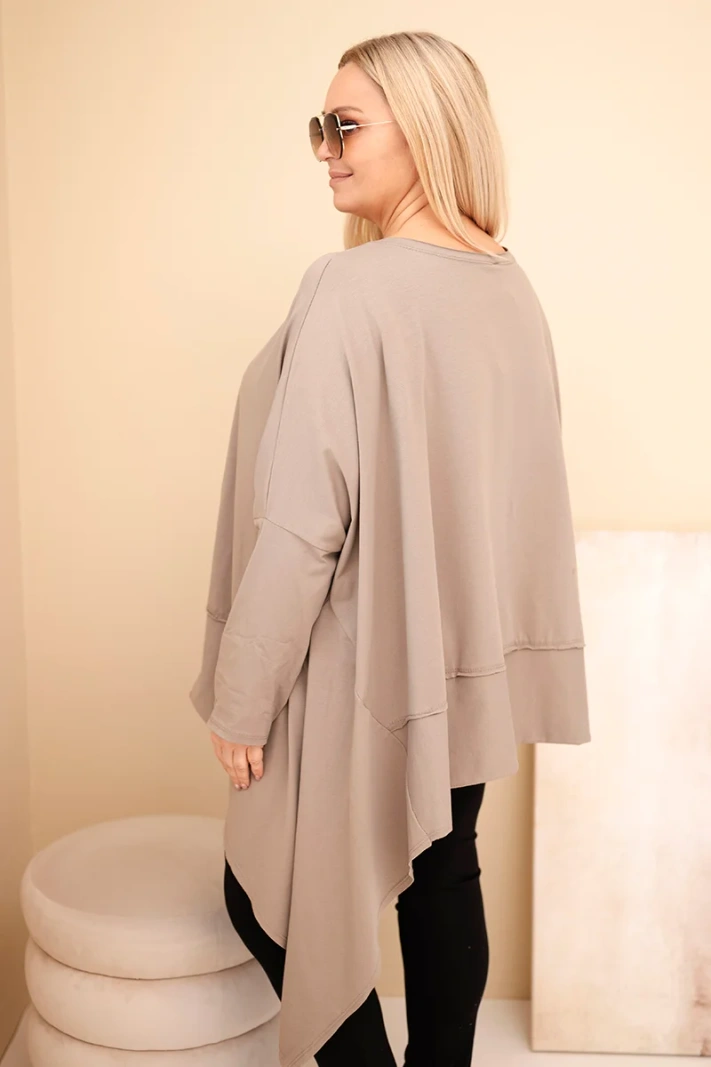 Moteriška tunika Plus Size iš medvilnės su asimetriniu apačiu fango