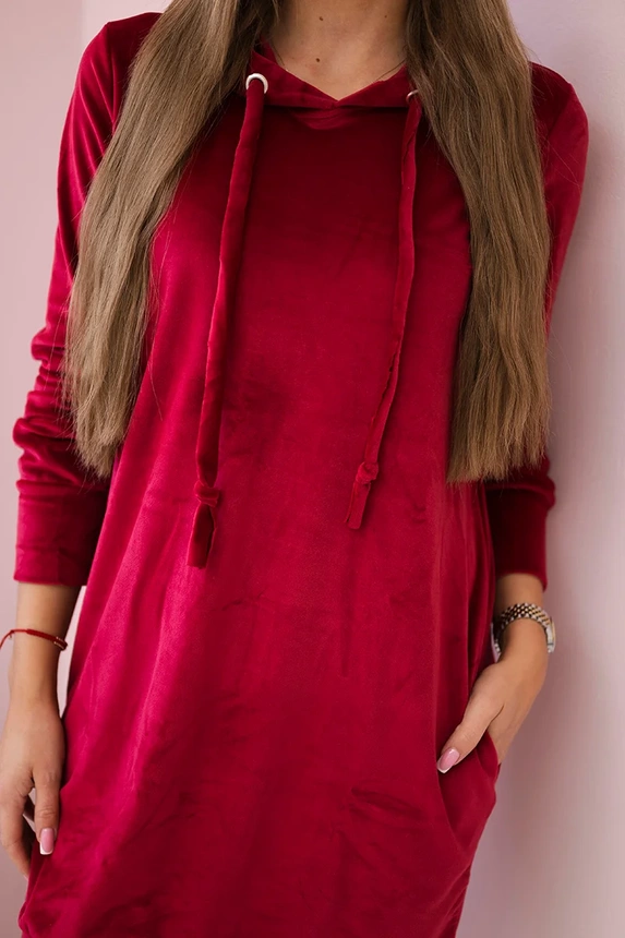 Velor dress with a hood maroon