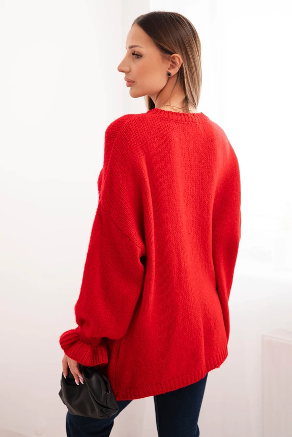 Women's sweater with a blend of mohair and wool in a loose fit red