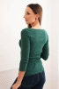 Women's ribbed blouse with 3/4 sleeves and decorative patch dark green