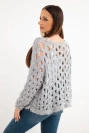Damenpullover mit zierendem Muster und Wollanteil ajourgrau