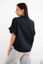 Women's cotton tie-front shirt with floral embroidery black