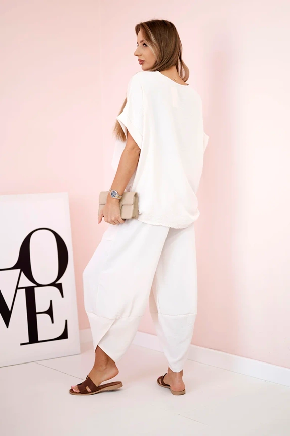 Set aus Viskose Bluse + Hose beige