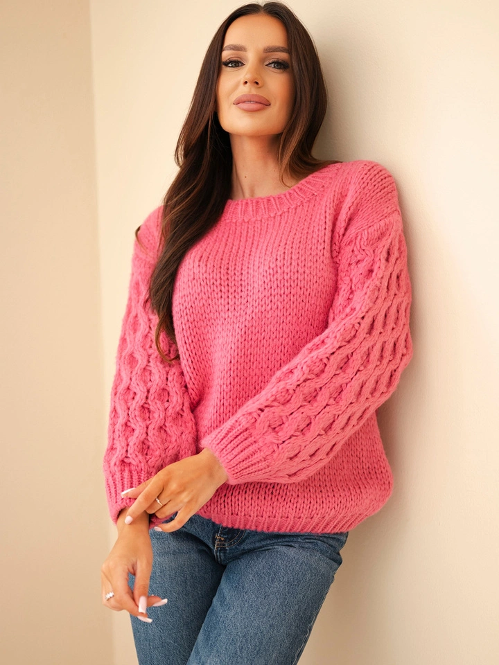 Damenpullover mit Ajourärmeln rosa