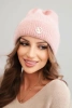 Women's winter fluffy hat with a decorative button light powder pink