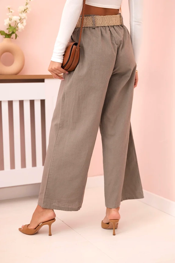 Damen-Leinenhose mit weitem Bein und Gürtel fango