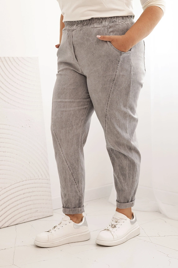 Moteriškos Plus Size džinsinės kelnės su viskoze ir plačia guma pilkos