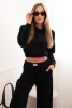 Women's velour tracksuit with wide legs and a hooded sweatshirt black