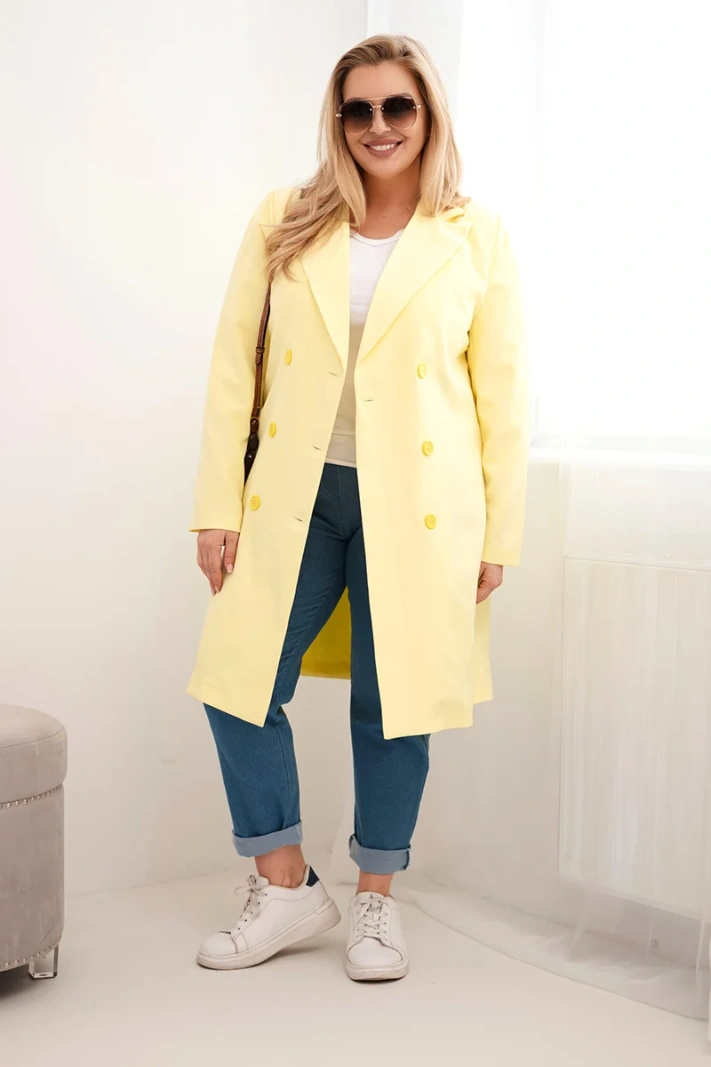 Moteriškas Plus Size dviejų eilučių paltas su apykakle geltonas
