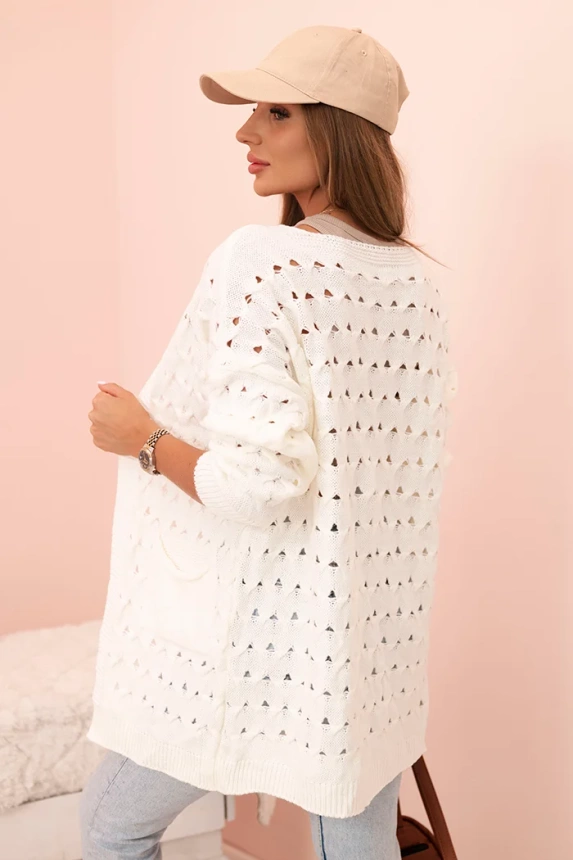 Ladies' openwork cardigan with pockets ecru