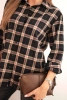 Women's cotton checkered shirt with a longer back black