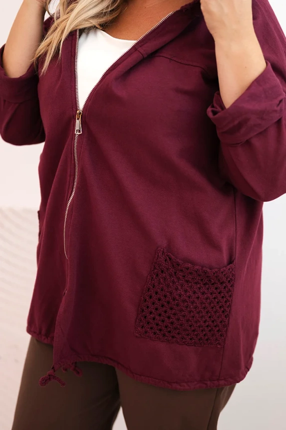 Damenpullover Plus Size aus Baumwolle oversized mit langen Ärmeln bordeaux