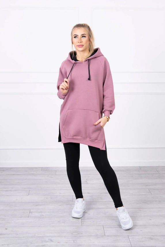 Kleid mit Kapuze zweifarbig dunkelrosa