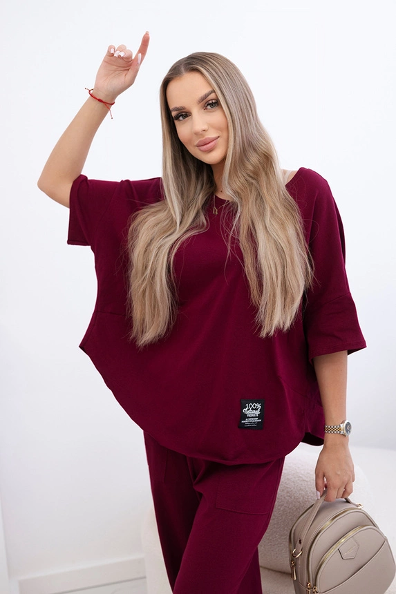 Baumwollset Bluse + Hose weinrot