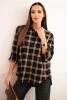 Women's cotton checkered shirt with a longer back black