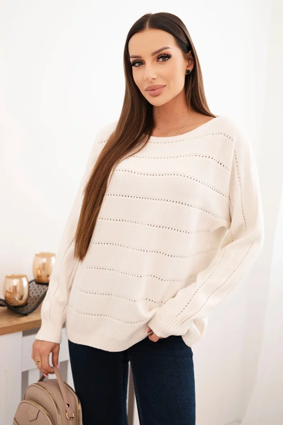 Damenpullover aus Viskose mit Lochmuster und langen Ärmeln beige