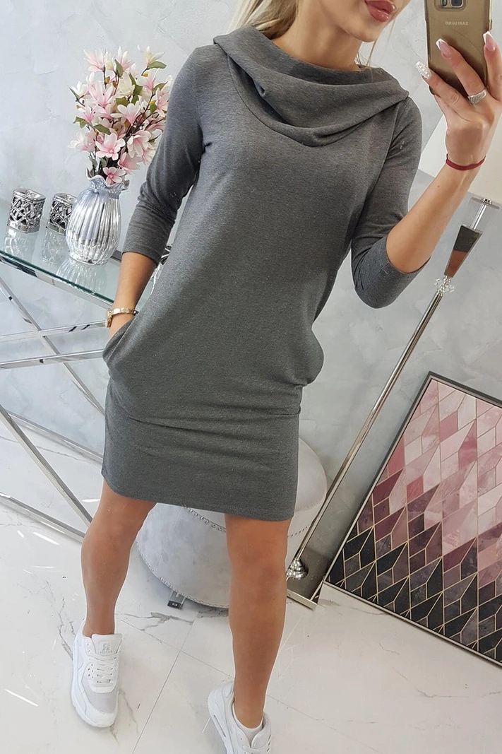 Šaty s kapucňou a vreckami grafitová melanž