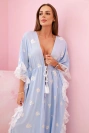 Damen Boho Viskose Cape mit Spitze blau