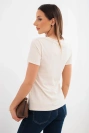 Women's ribbed viscose blouse with a decorative cutout at the neckline beige
